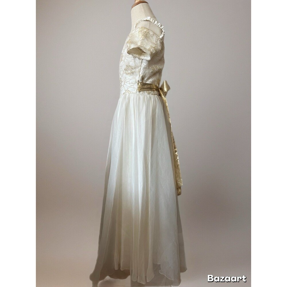 1950s Vintage Handmade Gold & Cream Girls Bridal Flower Girl Gown Dress sz 4-8 - Picture 4 of 6
